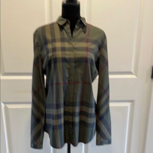Burberry Green Plaid Button Down Shirt